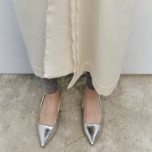 ZARA Metallic Pointed Toe Heels NWT | Silver Pumps | Size 7.5 - Picture 6 of 16